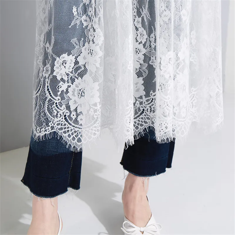 

Johnature Lace Patchwork 2021 Large Size Short-sleeve Solid Color Summer T-shirt New O-neck Women Long Fashion T-shirts