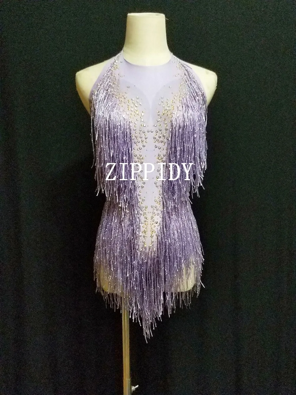 Fashion Purple Red Fringes Rhinestones Bodysuit Dance Show One-piece Sexy Costume Leotard Female Singer clothing