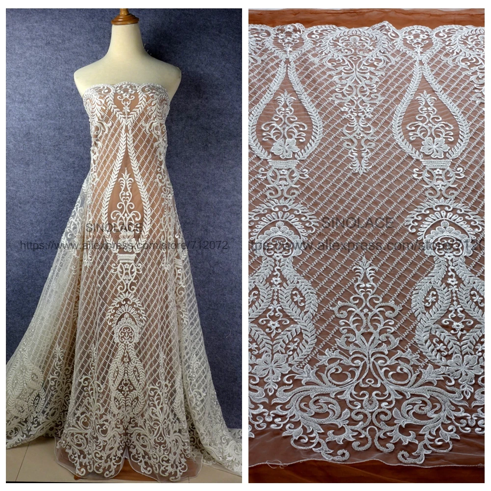 La Belleza Off Белый тяжелый с бисером и кружевом Вечернее/свадебное платье ручной работы бисером кружева fabirc 5" Ширина бисером ткань