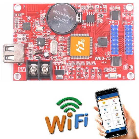 HD-W60-75 карта управления Wi-Fi асинхронный 320 Вт* 32 ч пикселей 2* HUB75 полноцветный светодиодный дисплей