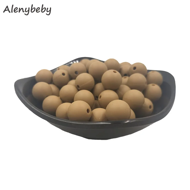 Dim Oatmeal 12 мм, 100 шт, силиконовые бусины, Пищевая силиконовая продукция для прорезывания зубов, жевательные соска, зажимы для цепи, Детские Прорезыватели - Цвет: Dim Oatmeal