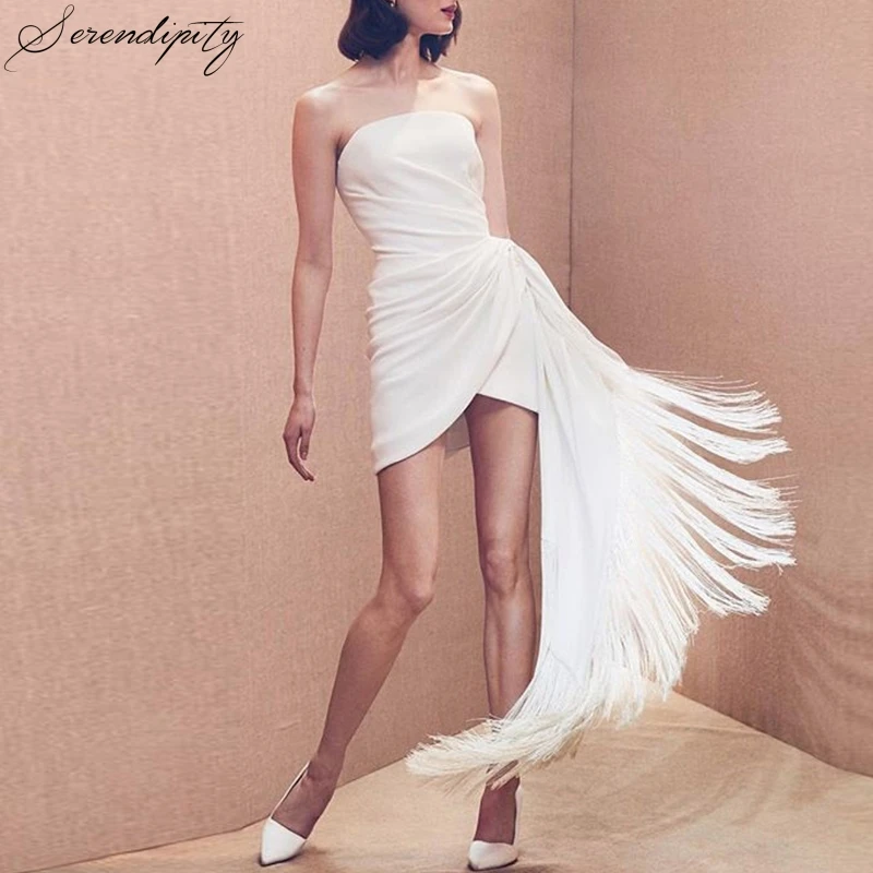 SRDP с открытыми плечами белое длинное короткое платье кисточками женское