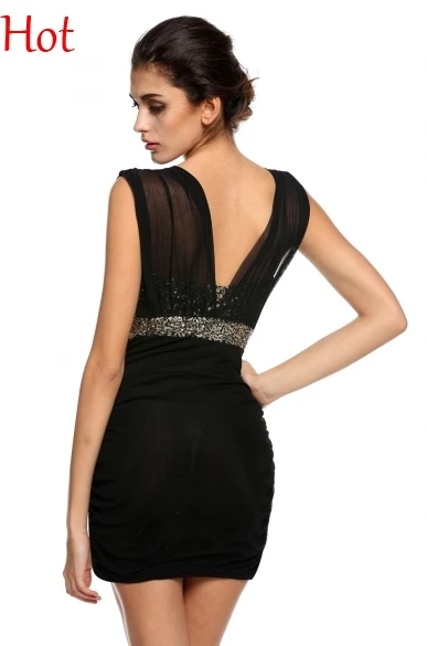 Для женщин сексуальное платье Sequins майка топ Жилет Платье облегающее глубокий v