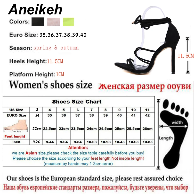 Aneikeh/ босоножки из флока в римском стиле женские офисные модельные туфли на тонком высоком каблуке со шнуровкой и острым носком женская обувь на широком каблуке