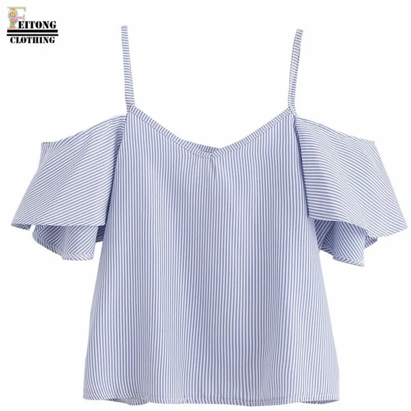 Женская блузка в полоску с открытыми плечами и воротником лодочкой|blouses summer|summer