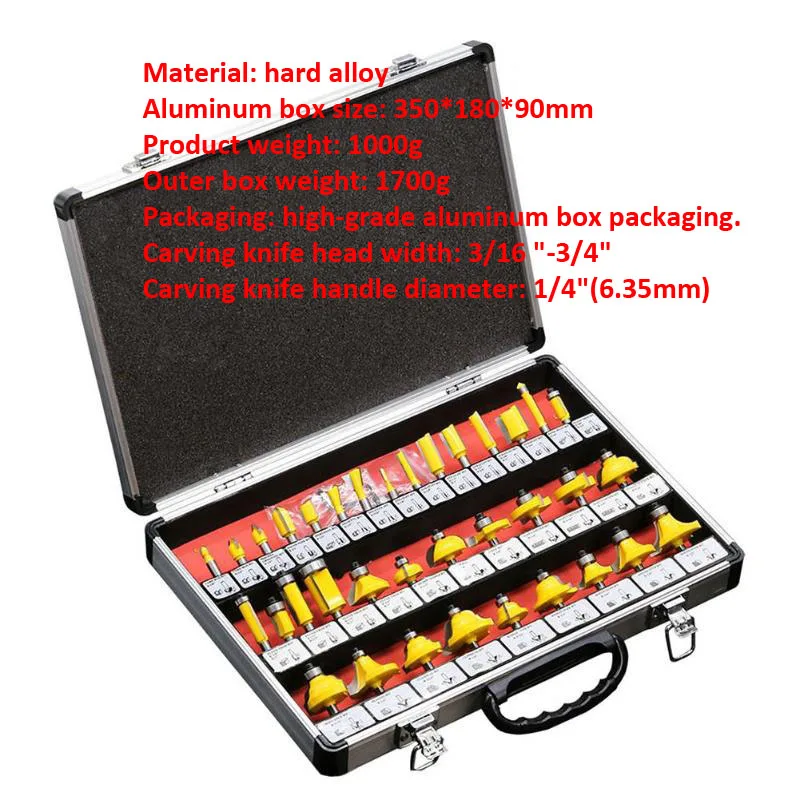 35pcs 15/35 шт./компл. 1/4in ручка быстроходный деревообрабатывающий фрезерный станок бит мельница гравировка отделка деревообрабатывающий фасонно-Фрезерный резак триммер адаптер фрезы для контурной обработки с коробкой - Длина режущей кромки: 35pcs