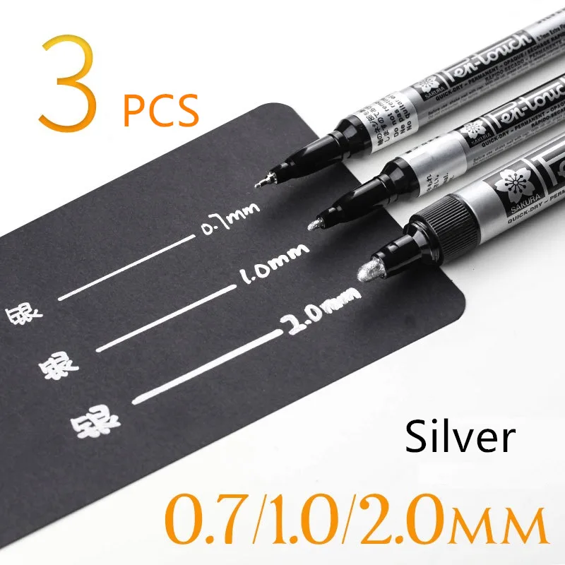 Silver set 3 шт., белый, серебристый, золотой цвет, маркер, набор, EF, тонкая, средняя точка, непрозрачные, перманентные художественные канцелярские принадлежности, школьные принадлежности A6863 - Цвет: Silver set