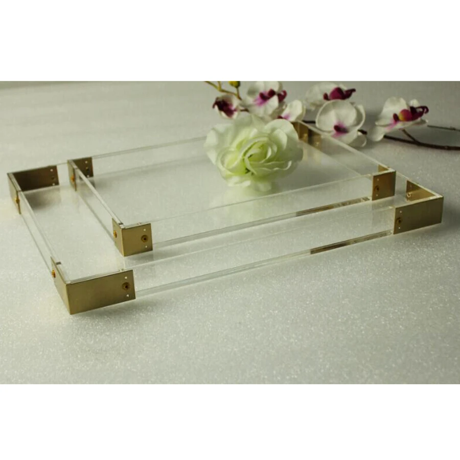 (2 шт./лот) прозрачные лотки для хранения косметики Lucite с металлическими