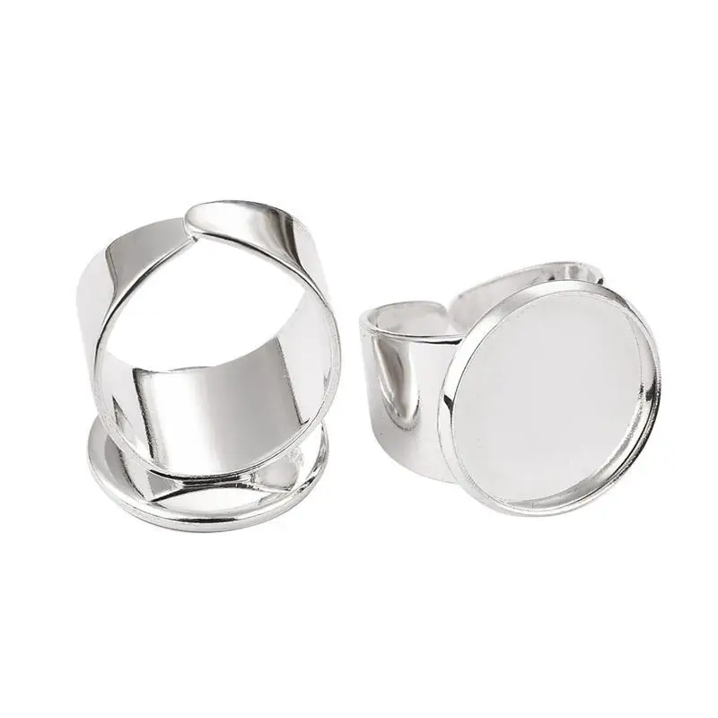 Silver 5 шт. регулируемое кольцо, заготовка fit 16 18 20 мм круглый стеклянный Кабошон рамка базовой настройки лоток для DIY ювелирных изделий - Цвет: Silver