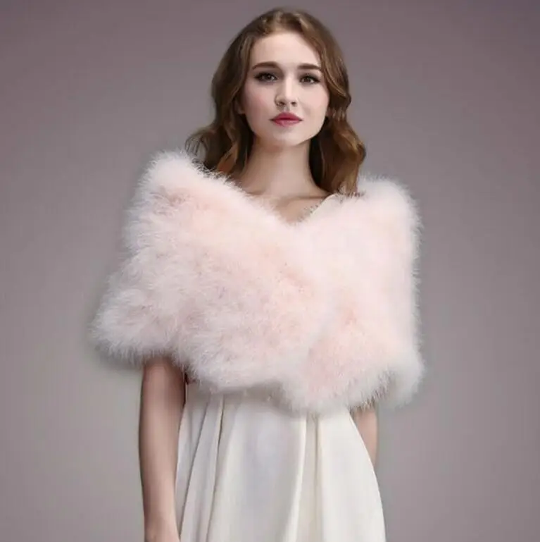 Light Pink IANLAN Повседневная однотонная шаль из страусиных перьев, шаль для женщин, свадебная шаль, дамские меховые шарфы из натурального меха индейки, шали IL00035 - Цвет: Light Pink