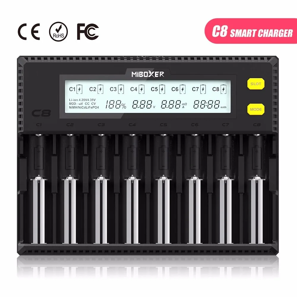 Зарядное устройство MiBOXER C8 18650 с ЖК дисплеем 1 5a для Li Ion LiFePO4 Ni MH Cd AA 21700 20700 26650 18350 17670