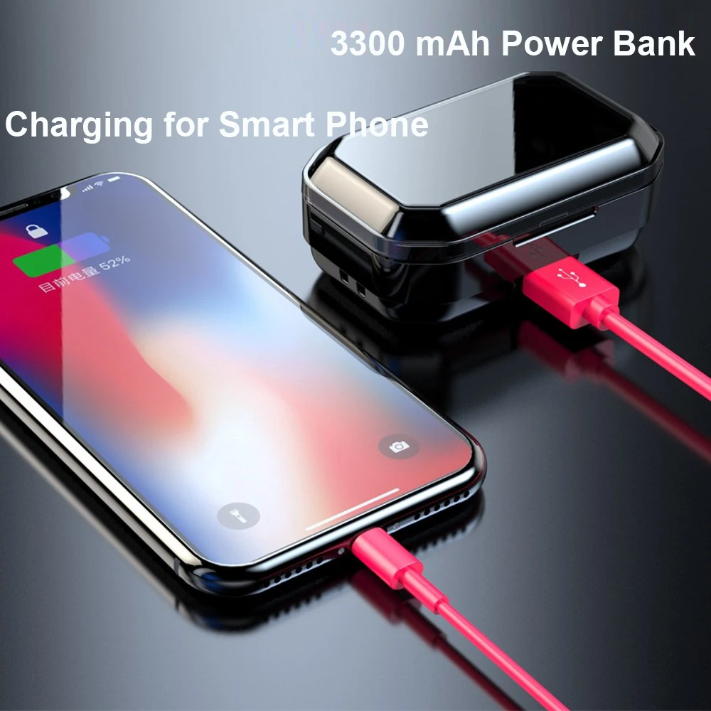 TWS 5,0 Bluetooth 6D супер стерео наушники водонепроницаемые IPX7 беспроводные наушники-вкладыши с 3300 мАч светодиодный внешний аккумулятор