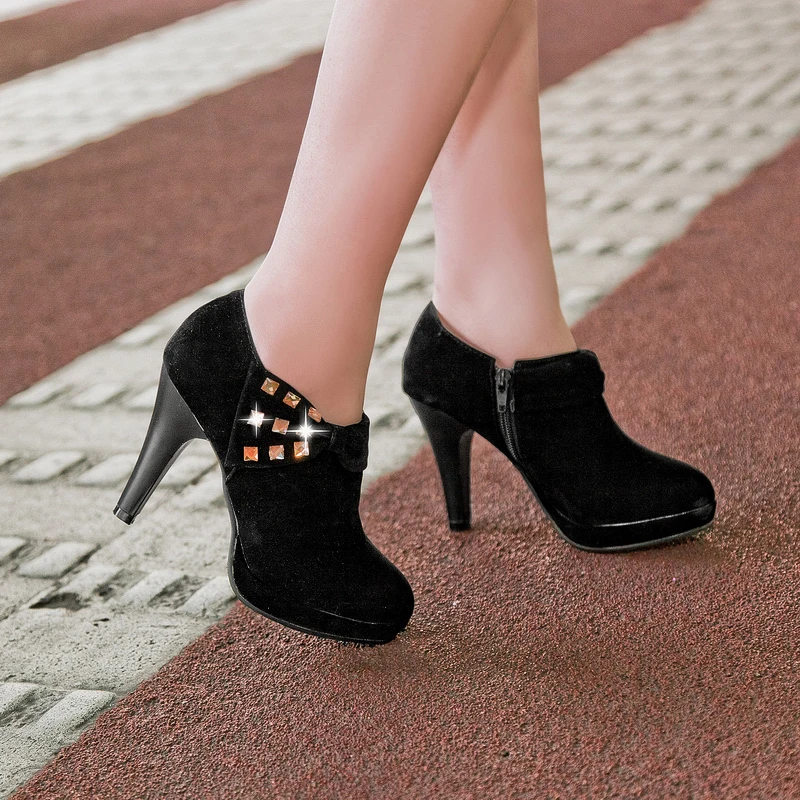New arrival Hand sewn Big Size 11 12 fashion Zip Flock women shoes woman Crystal ladies Non-slip womens Single High Heels | Обувь