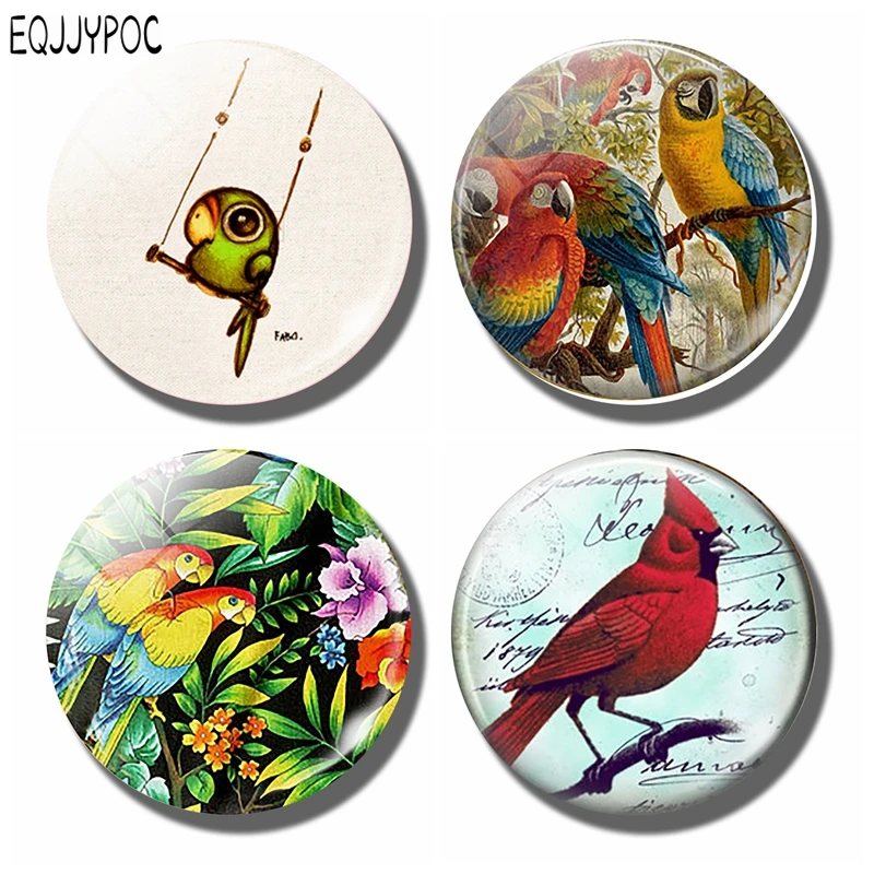 

Cute Bird Painting 30 MM Fridge Magnet Fabo Art Education Learn Glass Dome Magnetic Refrigerator Stickers Note Holder Home Decor