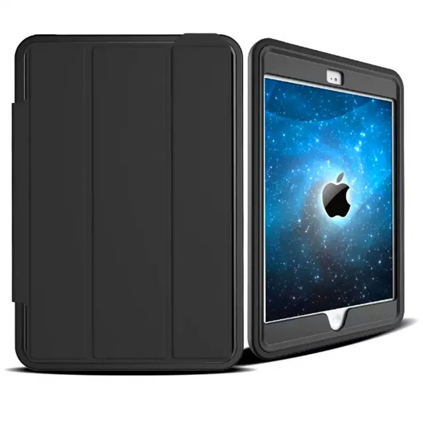 Черный Для ipad Air 2 c Retina, безопасно для детей Броня ударопрочный сверхмощный силикон для ipad 6 Жесткий чехол с защитной пленкой для экрана - Цвет: Черный