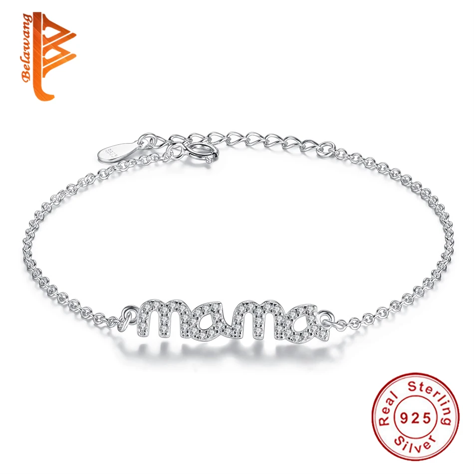 Простой дизайн 925 пробы Серебряный Mama Love Femme браслеты браслет классический браслет ювелирные изделия для женщин подарок на день матери