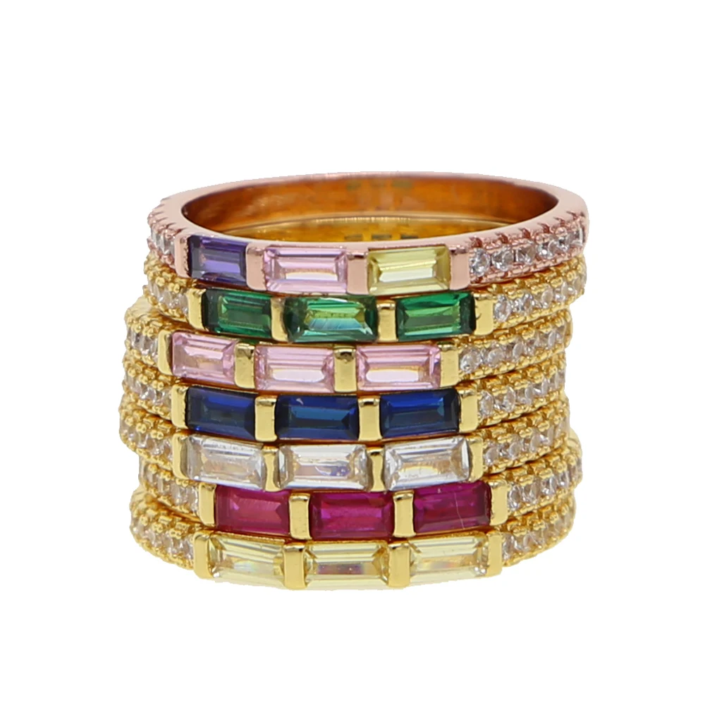 

3 pcs baguette cz birthstone Colorful cubic zirconia cz eternity band engagement wedding ring fashion