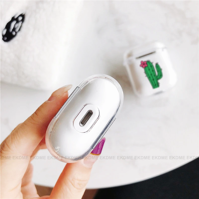 Чехол для Airpods милые с рисунком кактуса Прозрачные Жесткие ПК чехлы чехол s