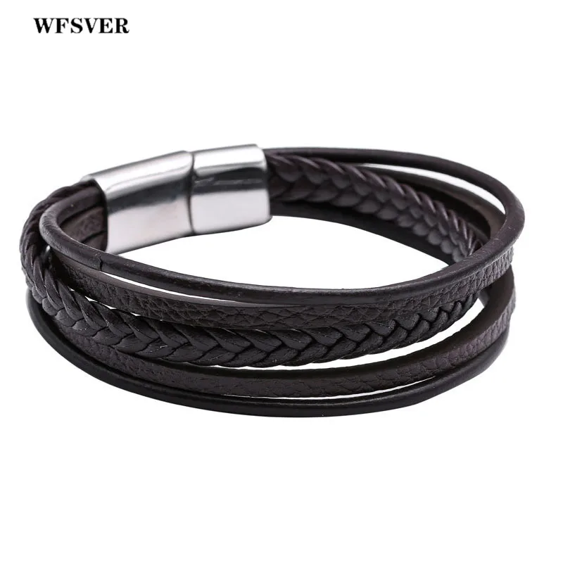 WFSVER черный коричневый Натуральная Плетеная кожа браслет Мужчины Женщины