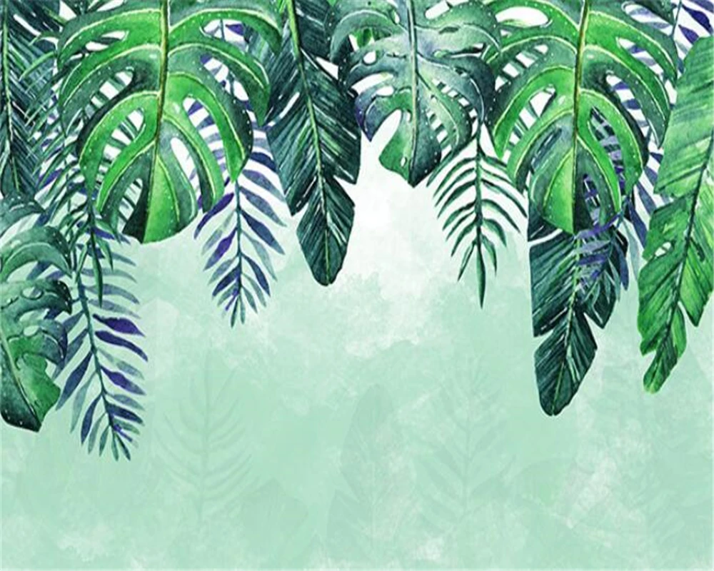 

Beibehang Custom wallpaper mural Nordic minimalist hand-painted small fresh tropical leaves TV sofa background wall 3d wallpaper