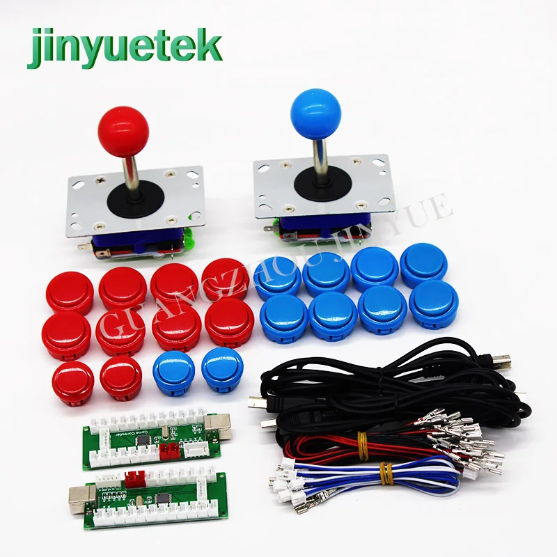 red and blue Оригинальная аркадная игра 2 шт. джойстик+ кнопка Sanwa+ PCB USB к JAMMA PC PS/3 контроллер для DIY аркадный набор-комплект - Цвет: red and blue