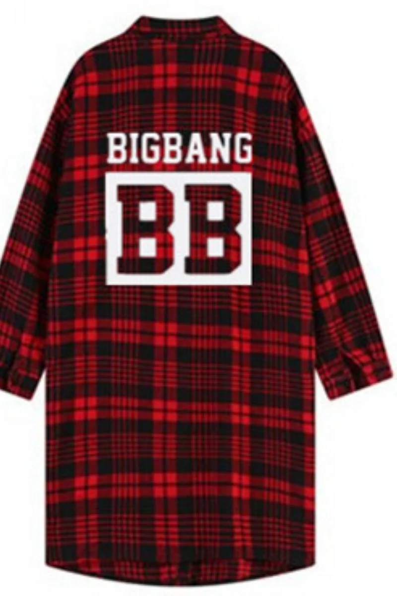 Женская длинная клетчатая куртка kpop bigbang harajuku красная рубашка с длинными