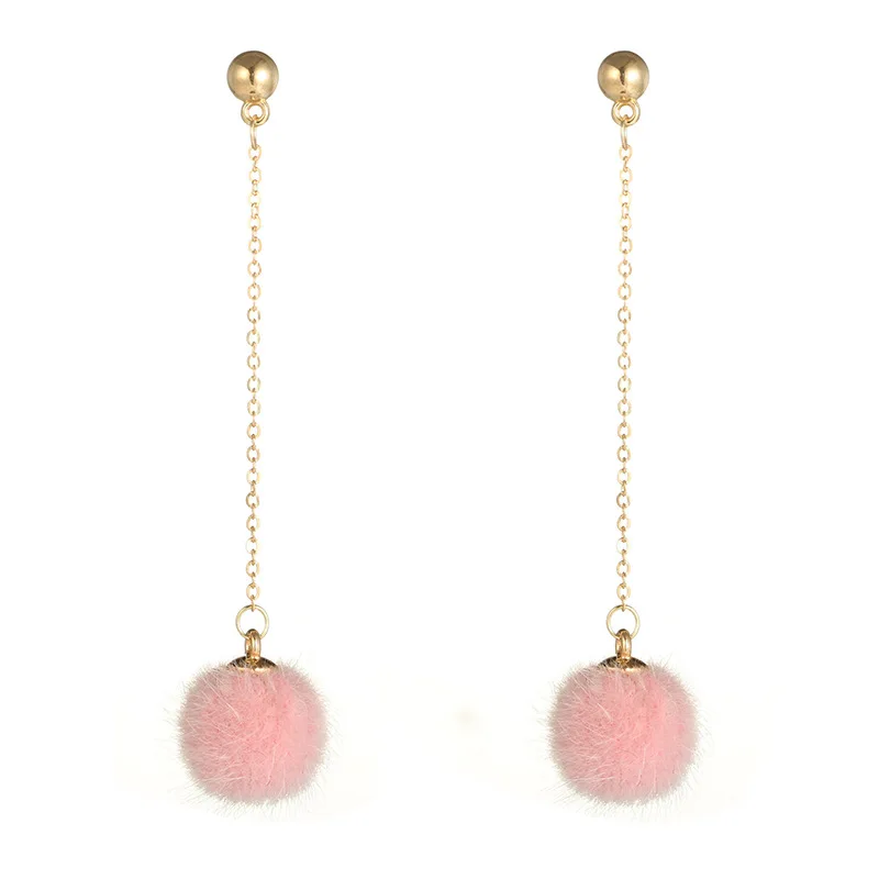 pink EK532 новые модные мягкие Меховые шариковые серьги-Помпоны для женщин розовый/белый/черный массивные длинные кисточки золотая плюшевая повязка для волос Drop Brincos - Окраска металла: pink