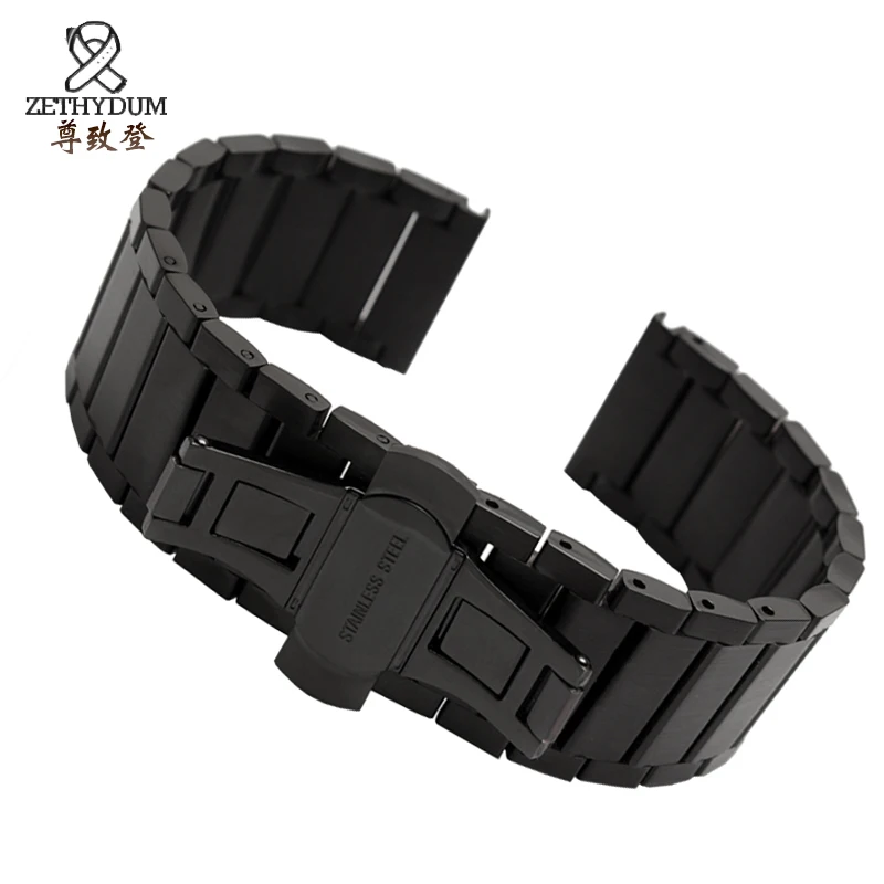 Качественный ремешок для часов из нержавеющей стали 22 мм черный серебристый