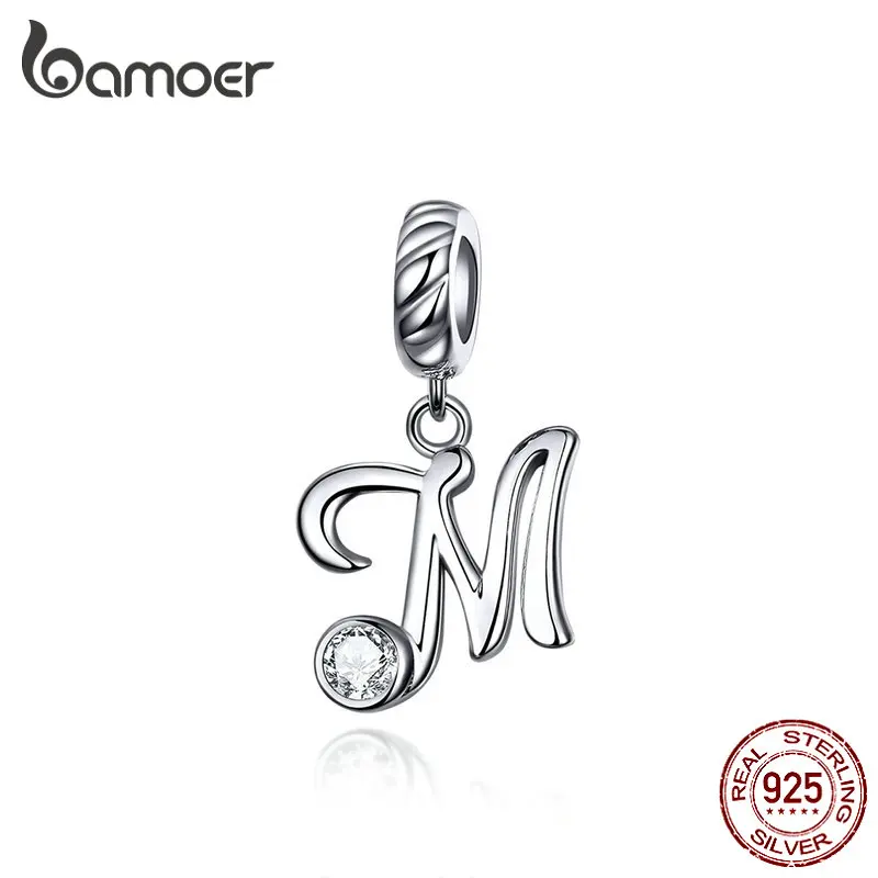 SCC1183-M BAMOER 26 букв Алфавит кулон 925 пробы Серебряный рукописный язык подвески Шарм для браслетов и ожерелья SCC1183 - Цвет камня: SCC1183-M
