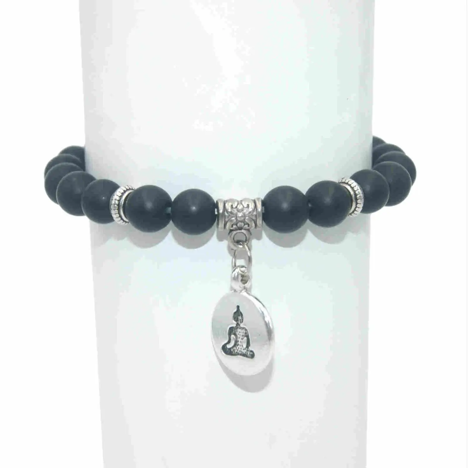 Black glass Будда из натурального камня бусины аметисты Агаты лазурит тигровый глаз бирюза для мужчин Исцеление йогой баланс браслет - Окраска металла: Black glass