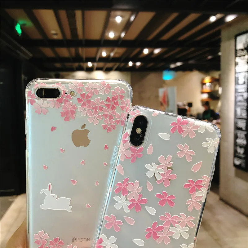 Girlish little fresh petal bunny mobile phone patternTransparent case shell TPU Case for iphone8 7 6 6S PLUS X 5 SE |