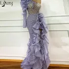 Женское вечернее платье-Русалка с одним открытым плечом, длинным рукавом и бусинами