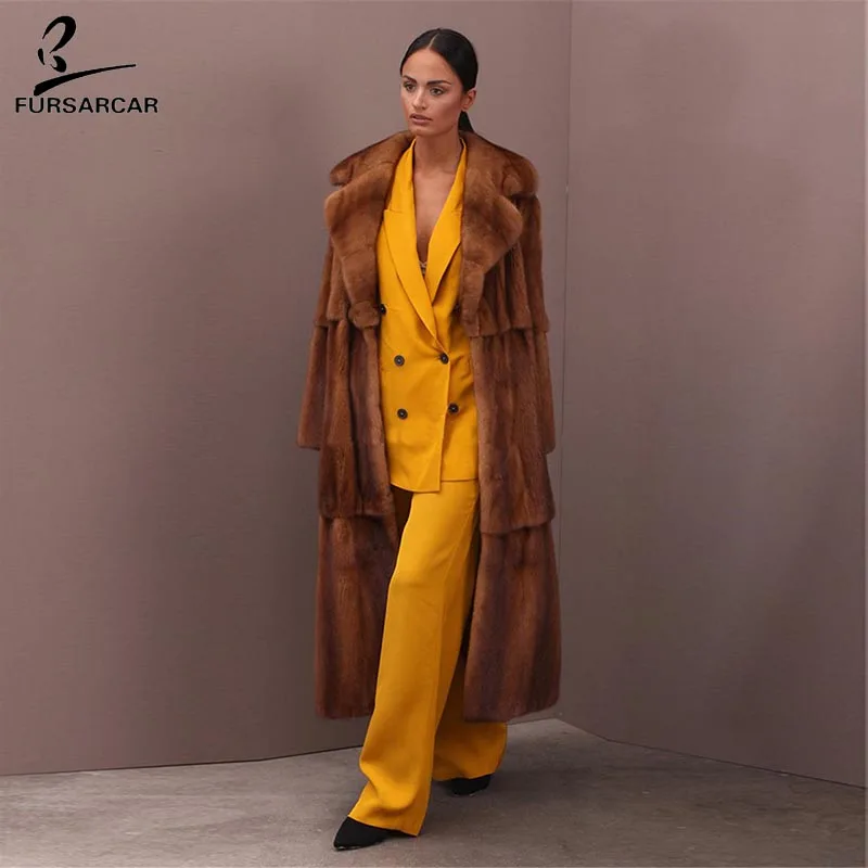 FURSARCAR 2021 New Women Real Natural Mink Fur Coats X-long Whole Skin Thick Warm Jacket Female Luxury Genuine Mink Fur Coat