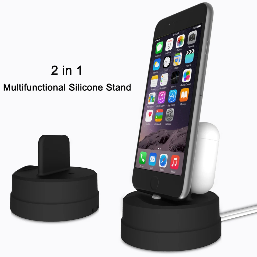 Новинка для iPhone X/XS Max/XR для airpods силиконовая подставка, 2 в 1 мульти зарядная док-станция Подставка док-станция зарядное устройство держатель