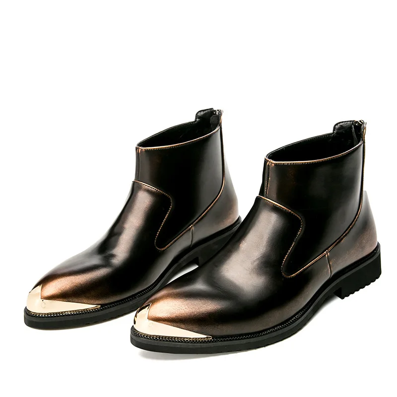 Gold Zipper Boots Misalwa/мужские ботинки челси; модные повседневные Ботильоны на молнии золотого цвета; сезон осень; модные удобные кожаные мужские ботинки на резиновой подошве; обувь в подарок - Цвет: Gold Zipper Boots