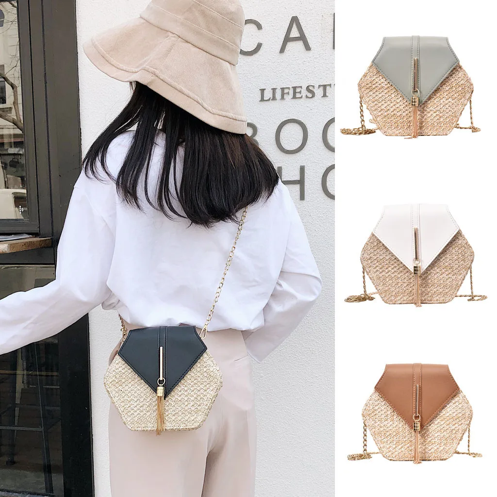 

Transer Women Straw+leather Handbag Women Summer Rattan Crossbody Shoulder Bag Bohemia Handmade Woven Straw Beach Travel Bags #4