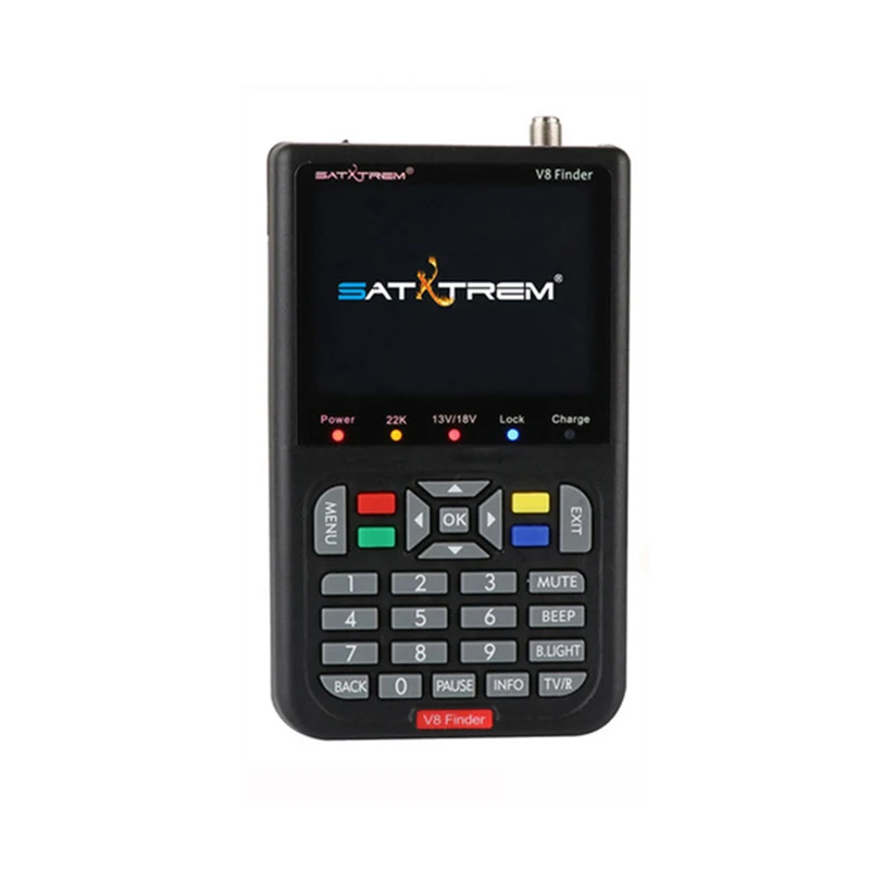 Satxtrem спутниковый искатель dvb s2 Цифровой v8 спутниковый искатель hd acm цифровой измеритель с батареей 3000 мА полный 1080P FTA dvbs2 Satfinder - Цвет: Черный
