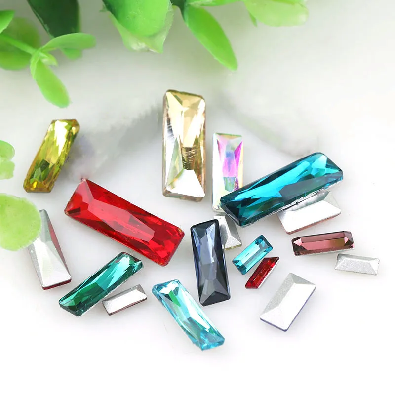 Прямоугольные заостренные кристаллы разных цветов 7x21 мм модные стеклянные камни