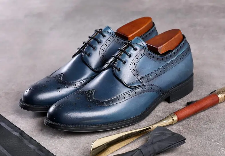 

Mens Dress Office Lace-Up Genuine Leather Shoes Men's Casual Party Driving Oxfords Man Vintage Mix Colour Carved Brogue Flats