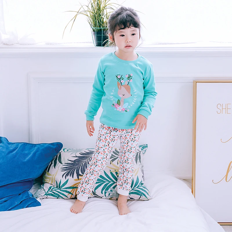 HT2800-05 весенне-летний детский пижамный комплект для мальчиков и девочек одежда