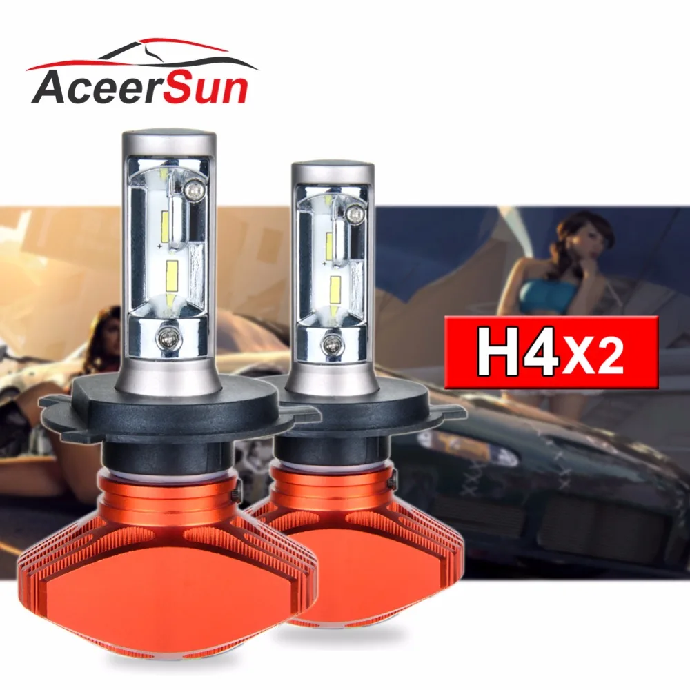 Aceersun H4 Hi Lo Автомобильный светодиодный фары 80 Вт безвентиляторный 12000LM 6500 к CSP светодиодный Авто фара противотуманная фара освещение лампа 12 В 24 В HB2 H 4
