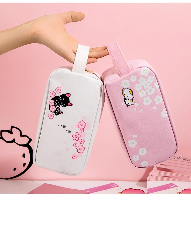 Sakura Cat Пенал чехол кавайный конфетный цвет пенал сумка для школьницы рулон сумка держатель для карандашей и ручек чехол цветы ручка Органайзер мешочек