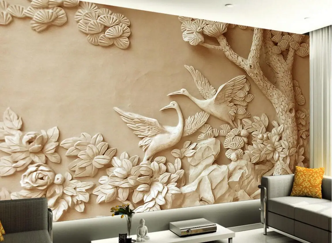 Тиснением птица дерево цветок росписи для гостиная домашний Декор стены