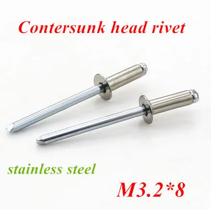 Заклепки с потайной головкой из нержавеющей стали 100 шт./лот M3.2 * 8 мм|rivet post|steel cap work