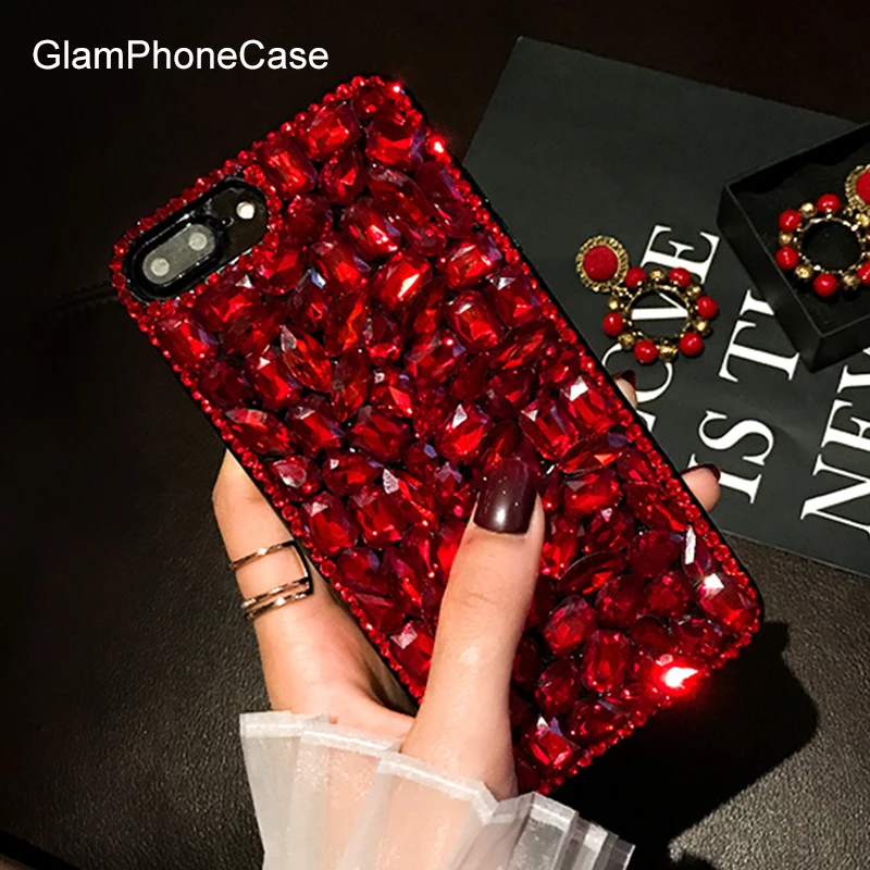 3D красный блестящий чехол со стразами для iPhone 7 7plus 6 6plus 6S 6splus твердый женский с