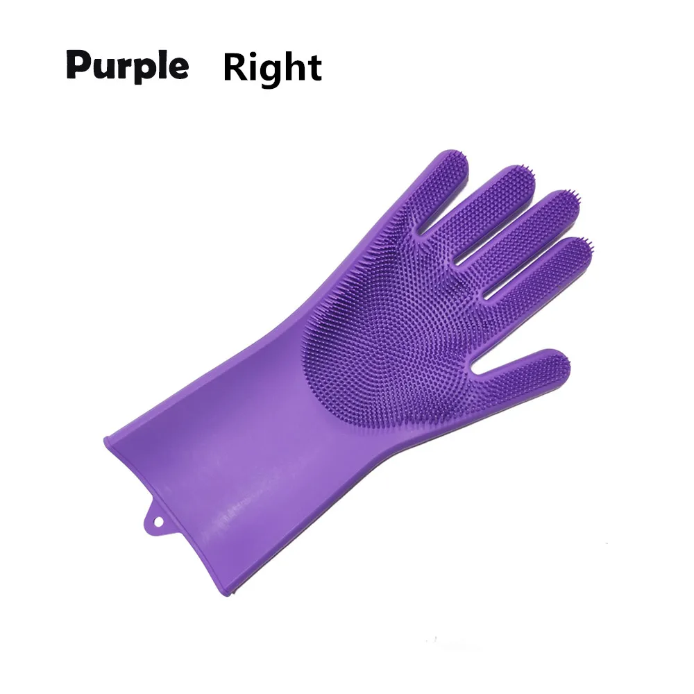 Purple right 1 шт силиконовая перчатка для мытья посуды пищевая кухонная перчатка для мытья посуды с чистящей щеткой домашняя перчатка для скрабирования - Цвет: Purple right