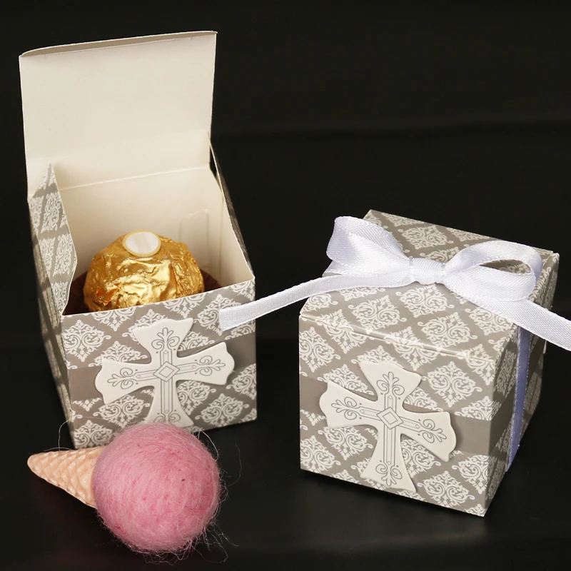 50 комплектов крестообразная коробка конфет для детского душа Свадебная