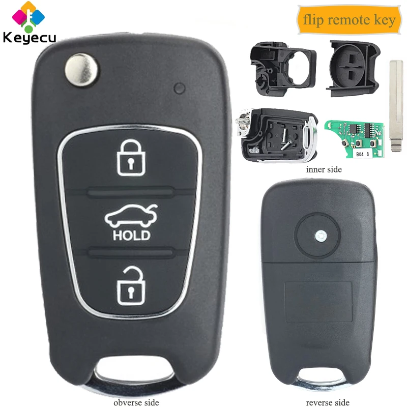 Складной автомобильный ключ KEYECU с дистанционным управлением и 3 кнопками 433 МГц