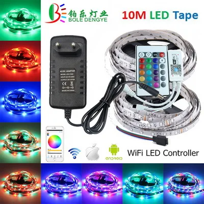 Wifi RGB светодиодный светильник 5 м 10 м 15 м SMD 3528 не Водонепроницаемая светодиодная лента+ мини WiFi светодиодный RGB контроллер+ 12 В 2A 3A 5A источник питания