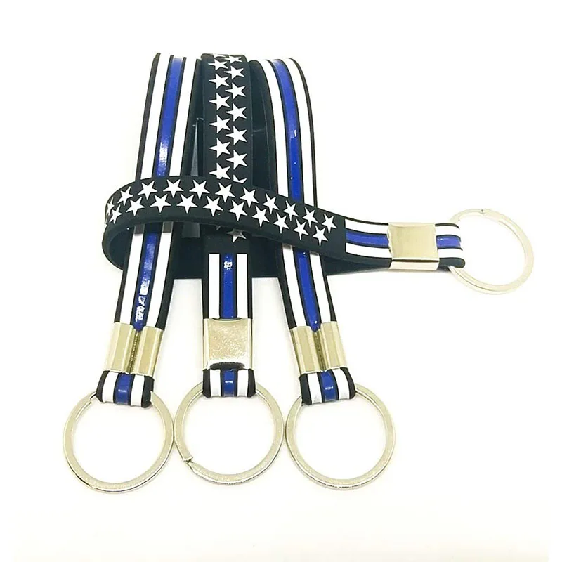Заказной 100 шт тонкая синяя линия Силиконовый брелок для ключей-Поддержка